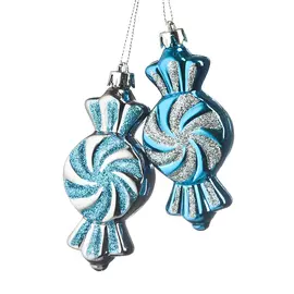 Набор декоративных украшений КОНФЕТА 7,5см, пластик /синий, серебро/ /2шт/