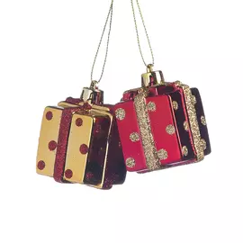 Набор декоративных украшений ПОДАРОК 5см, пластик, (красный, золото) /2шт/