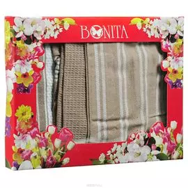 Набор для кухни Bonita Полосатый из 3-х вафельных полотенец подарочный