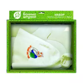 набор для сауны банные штучки из 3-х предметов /шапка лучший банщик, рукавица, коврик/ войлок 100%