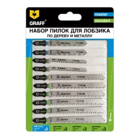 набор из 10 пилок для лобзика по дереву и металлу graff,13202