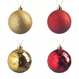 Набор из 2-х шаров в связке СОНАТА, 6см, пластик/золото/красный mix