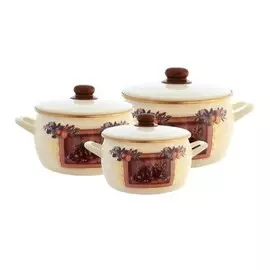 Набор посуды эмалированной 6 пр. ЭКСКЛЮЗИВ, КАРТИНА /2,2, 4,0, 5,3л/ с мет. крышками 2278/127874