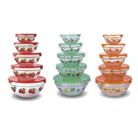 Набор салатников 5шт термостойкое стекло с пластиковой крышкой 230BV