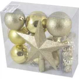набор шары и звезда 18шт пластик золотой