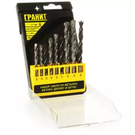 набор сверл по металлу, бетону, дереву из 9 штук (hss-g 5,6,8мм+бетон 5,6,8мм+дерево 5,6,8мм),гранит