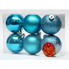 Набор украшений подвесных, АССОРТИ ШАРОВ БИРЮЗОВЫЙ БЛЕСК из полистирола /6 шт./ 42037