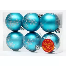 Набор украшений подвесных, ШАР ГОЛУБОЙ С СЕРЕБРЯНЫМИ СНЕЖИНКАМИ из полистирола /6шт/ 41911