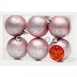 Набор украшений ШАР РОЗОВЫЙ С СЕРЕБРЯНОЙ РОМАШКОЙ 6см полистирол /6шт/ 41933