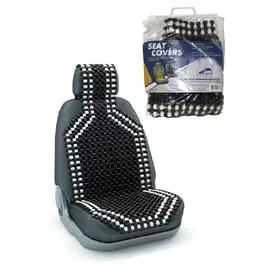 Накидка на сиденье "Nova Bright" деревянная массажная чёрная покрытая лаком, с подголовником