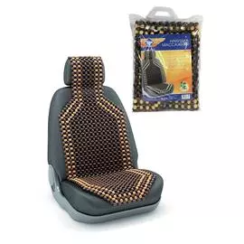 Накидка на сиденье "Nova Bright" деревянная массажная покрытая тёмным лаком, с подголовником