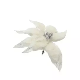новогоднее ёлочное украшение цветок пушистый белый на клипсе из металла/26x26x19см арт.82196