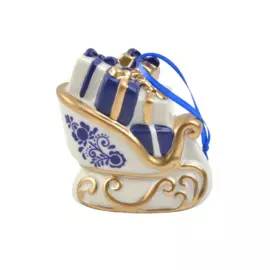 новогоднее подвесное украшение санки гжель из фарфора / 5х8,7х9см арт.81642