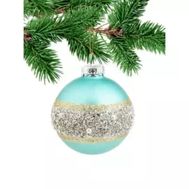 новогоднее подвесное украшение - шар бирюзовый мерцание из стекла / 8x8x8см арт.81947