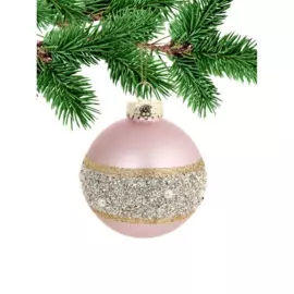 новогоднее подвесное украшение - шар розовый мерцание из стекла / 8x8x8см арт.81944
