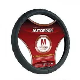 Оплётка "AUTOPROFI", натуральная кожа, ребристая, чёрный, разм. L,, 1/25