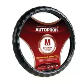 Оплётка "AUTOPROFI", натуральная кожа, ребристая, чёрный, разм. XL,, 1/25