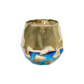 подсвечник декоративный стеклянный 105*105*102 вещицы синий с золотым напылением ngb-33