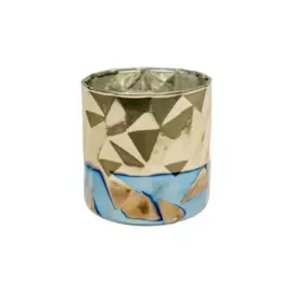 подсвечник декоративный стеклянный 90*90*90 вещицы синий с золотым напылением ngb-32