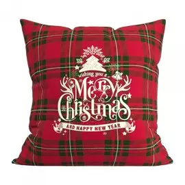 подушка декоративная 44х44 с печатью (велюр печать (мф01) merry christmas на красном)