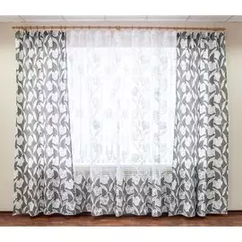 Портьера Цветы с органзой 4295/1168/21 1,45*2,7м, на тесьме серый