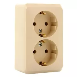 розетка штепсельная (открытая, 2 поста, кремовая, с/з) lexel этюд, pa16-007k