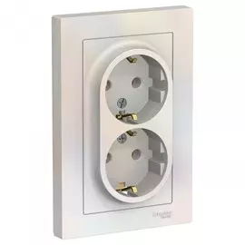 розетка штепсельная (жемчуг, 2 поста, с/з, с рамкой) schneider electric atlasdesign, atn000424