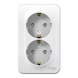 розетка штепсельная (открытая, белая, 2 поста, с/з, со шторками), se blanca, blnra011211