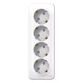 розетка штепсельная (открытая, белая, 4 поста, с/з, со шторками), se blanca, blnra011411