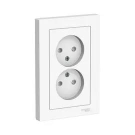 розетка штепсельная (скрытая, белая, 2 поста, б/з, со шторками, с рамкой) se atlasdesign, atn000122