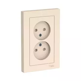 розетка штепсельная (скрытая, бежевая, 2 пост, б/з, со шторками, с рамкой) se atlasdesign, atn000222