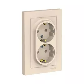 розетка штепсельная (скрытая, бежевая, 2 пост, с/з, с рамкой) se atlasdesign, atn000224