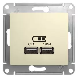 розетка usb (бежевая, 2 поста) schneider electric glossa gsl000233