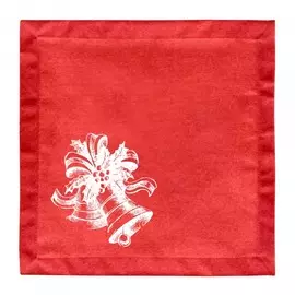 салфетка 40х40 с печатью (лен 2175 красный (v12)+новогодние колокольчики)