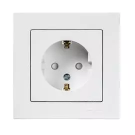 SE AtlasDesign Бел Розетка с/з со шторками, 16А, в сборе