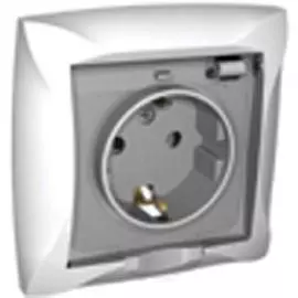 SE Дуэт Бел Розетка с/з с защитными шторками с крышкой IP20, в сборе с рамкой