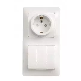 SE Glossa Бел Блок: розетка с/з со шторками и 3-кл. выключатель