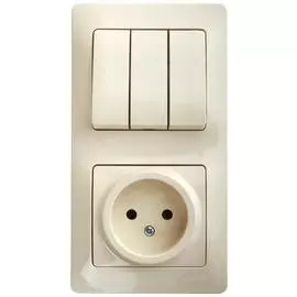 SE Glossa Беж Блок: розетка и 3-кл. выключатель