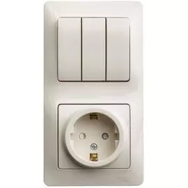 SE Glossa Беж Блок: розетка с заземлением со шторками и 3-кл. выключатель