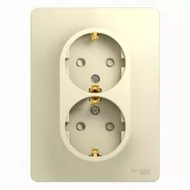 SE Glossa Беж Розетка 2-я с заземлением со шторками (в сборе с рамкой)