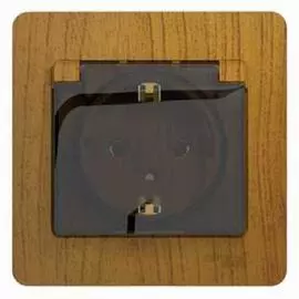 SE Glossa Дерево Дуб Розетка с заземлением со шторками с крышкой, IP20 (в сборе с рамкой)