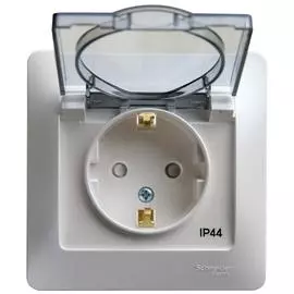 SE Glossa Перламутр Розетка с заземлением со шторками с крышкой, 16А, IP44, в сборе