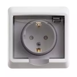 SE Этюд Бел Розетка 1-ая с/з с защитными шторками с крышкой IP44