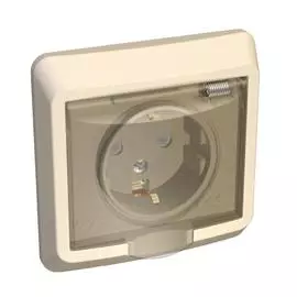 SE Этюд Крем Розетка 1-ая с/з с защитными шторками с крышкой IP44