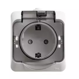 SE Этюд наруж Бел Розетка 1-ая с/з с крышкой, с защитными шторками IP44