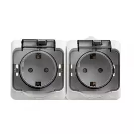 SE Этюд наруж Бел Розетка 2-я с/з со шторками, с крышкой IP44