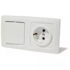 SE Этюд наруж Серый Блок Выключатель 1-клав. + розетка с/з со шторками IP44