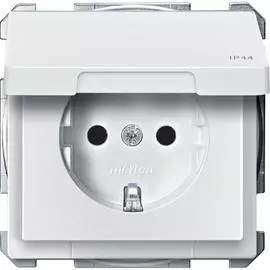 SE Merten SD Бел Розетка с/з с защитными шторками с крышкой,с упл.кольцом, IP44, безвинт. зажим