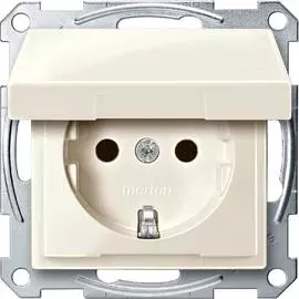 SE Merten SM Беж глянец Розетка с/з с защитными шторками с крышкой безвинт. зажим