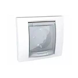 SE Unica Бел Розетка 1-ая с/з, IP 44 с прозрачной крышкой и рамкой (моноблок)